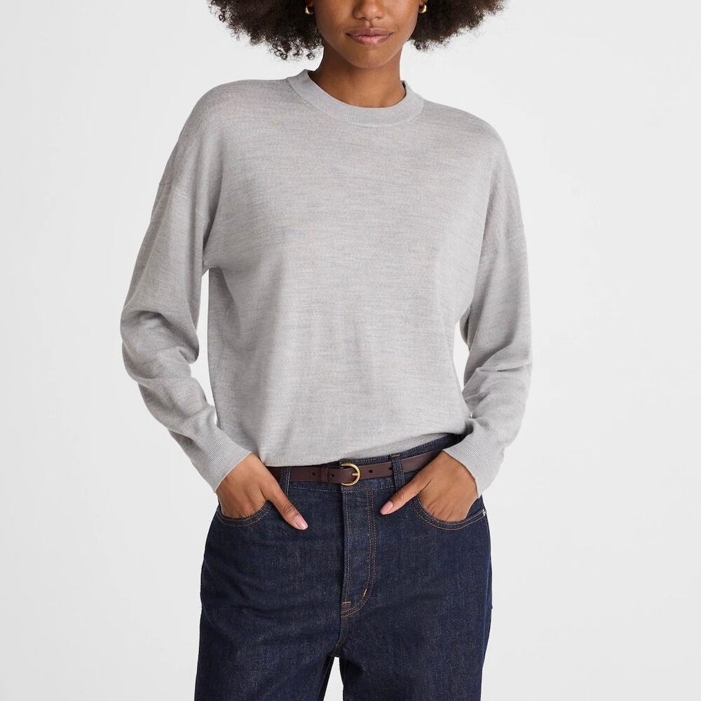 NWT Madewell Drop-Shoulder Sweater In Merino Wool Light Heather Grey Size Small